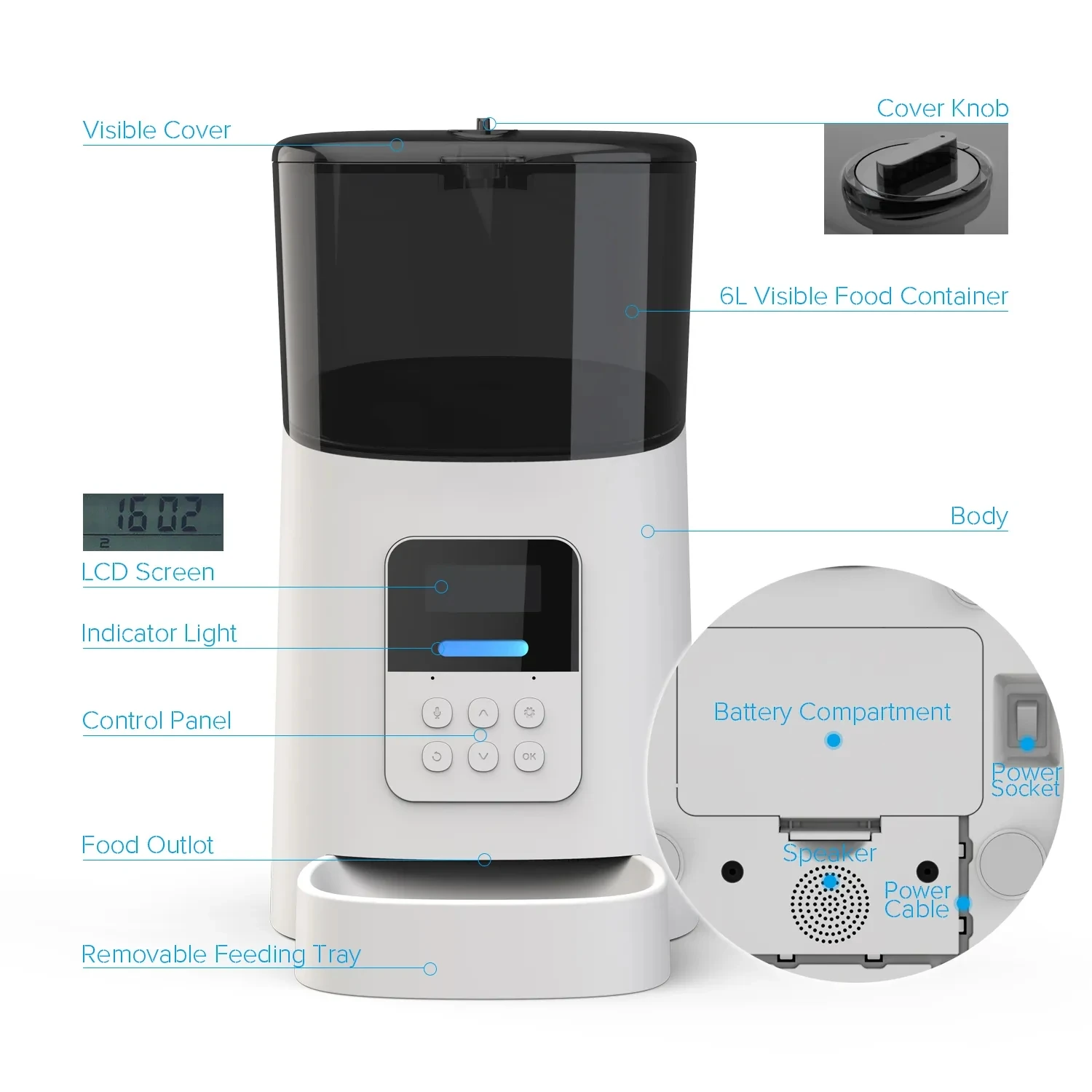 Tuya Dog Cat Smart Pet Feeder Wifi Mobile Phone App Remote Control Microchip Automatic Pet Feeder With 6L