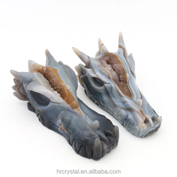 Natural Healing Gemstone Druzy Agate Geode Dragon Head Crystal Animals Figurines