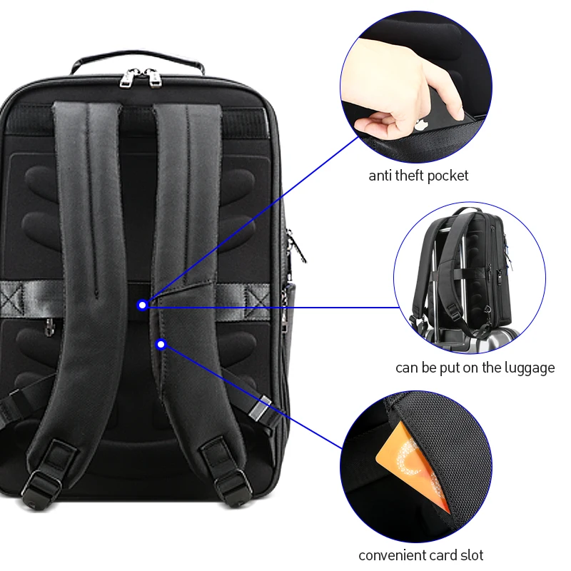 BOPAI Fashion 15.6 Inch Laptop Anti Theft Backpack USB Charging Men Large Capacity Nylon Compact Unisex Business Back Pack