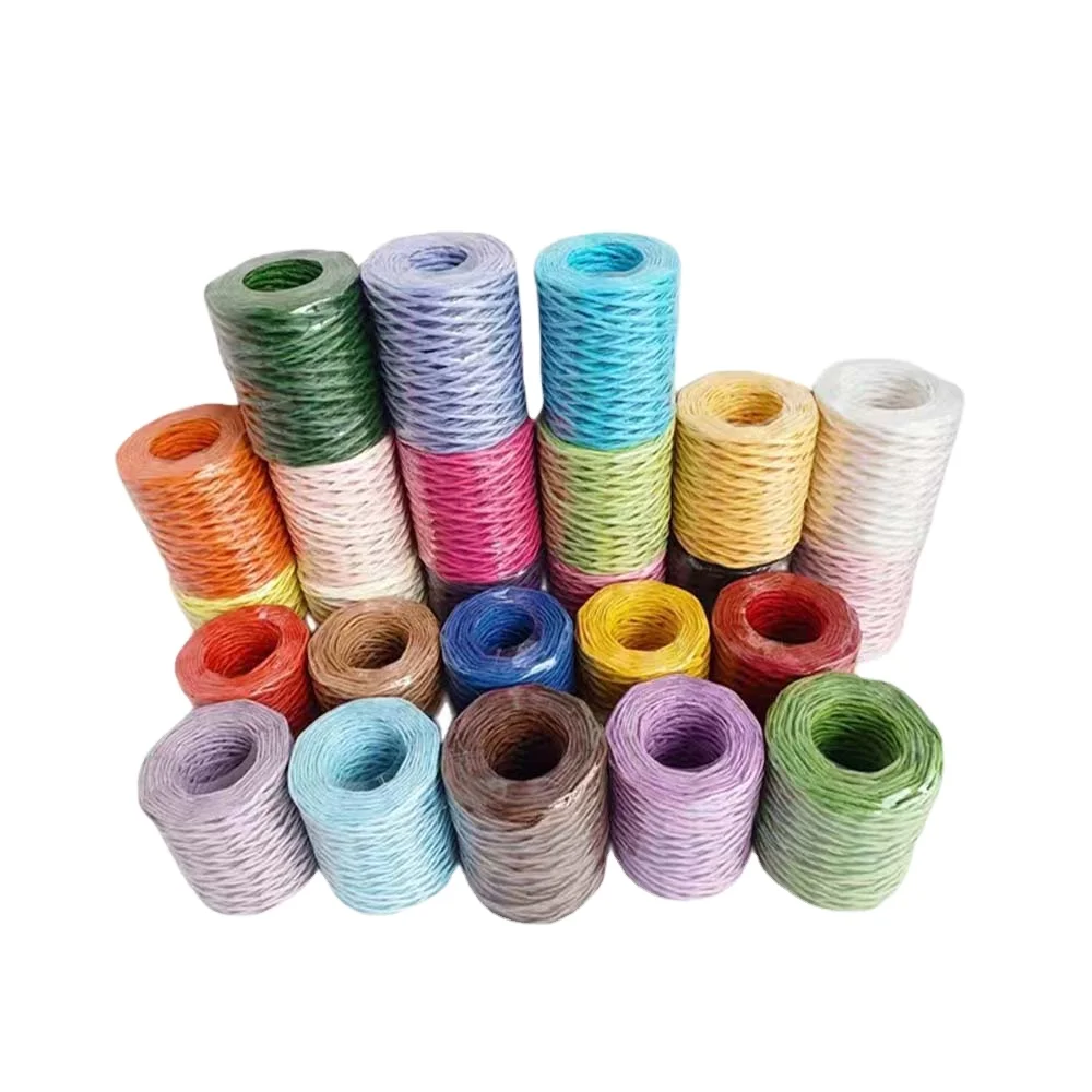 RIOOP  Customized Solid Color Cheap Twisted Yarn Natural Raffia Fiber Ribbon 1mm 2mm 3mm Wholesaler