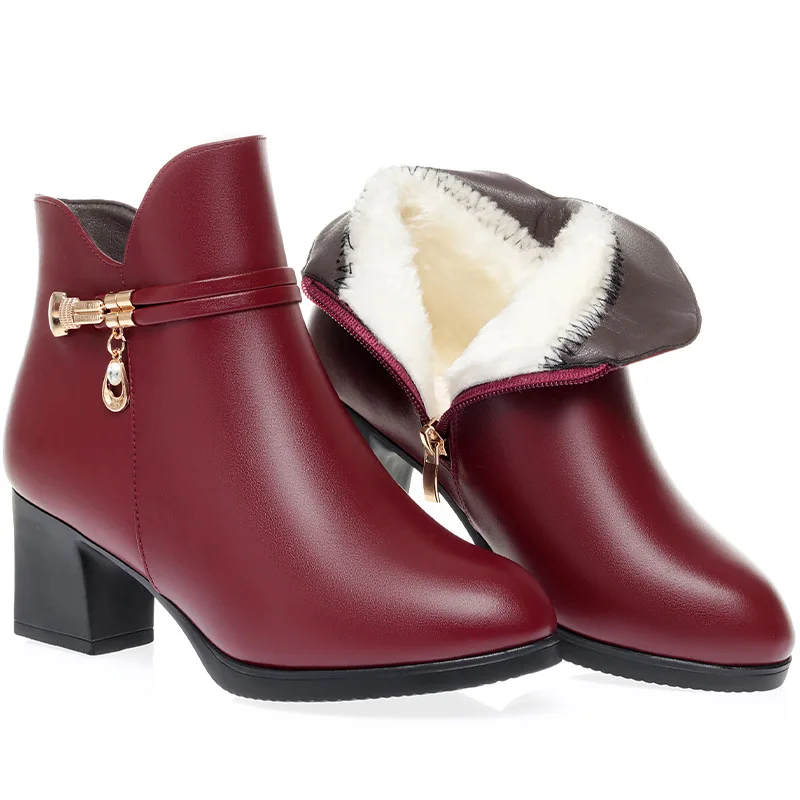 Xuanhui Новое поступление новинка зима большие размеры Стильные теплые модные черные ботильоны на высоком каблуке