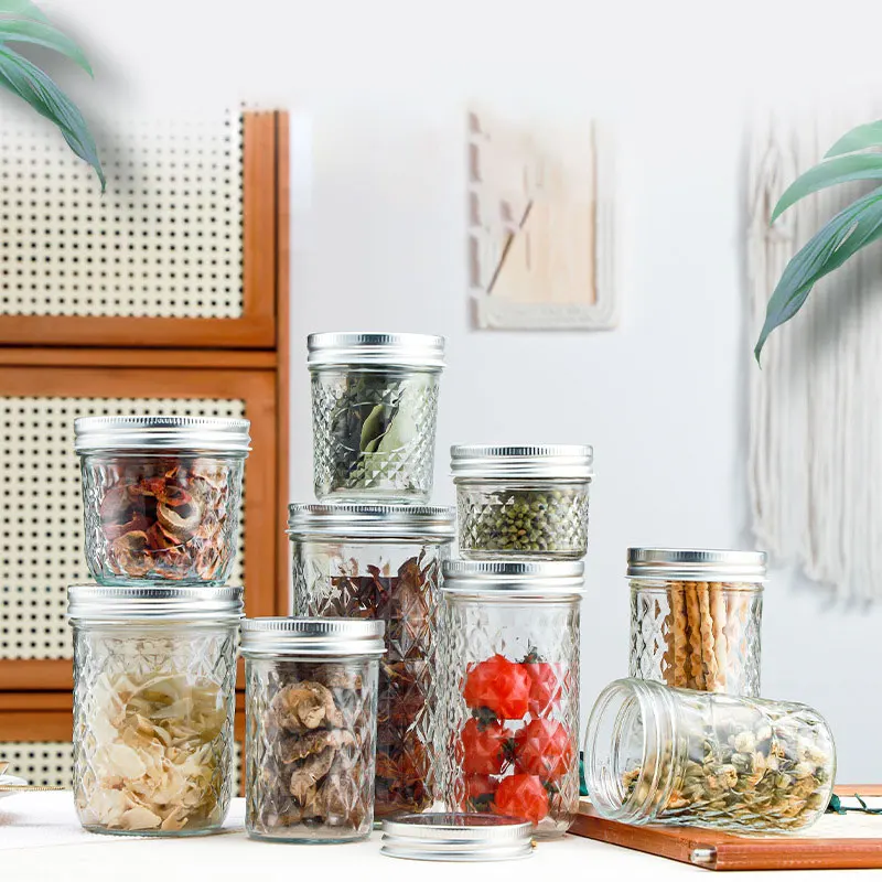 Glass Jar in bulk Wholesale Wide Mouth Mason Jars 4oz 6oz 8oz 10oz 12oz 16oz 22oz Glass Canning jam Jar with Lid