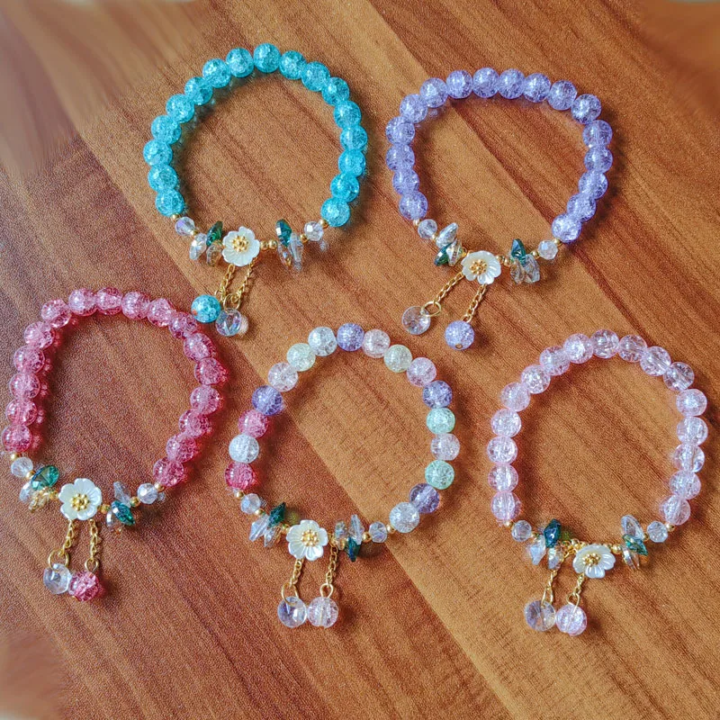 Rinhoo Shell Flower Daisy Bracelet Bohemian Colorful Crystal Beads Elastic Rope Bracelets for Women Fashion Jewelry Pulseira