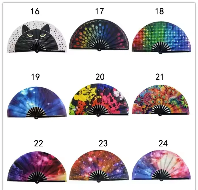 Large Rave Fan Golden Glitter Color Kungfu Fan for promotion Bamboo Crafts 10 inch Personalized Bamboo Hand Held silk fan