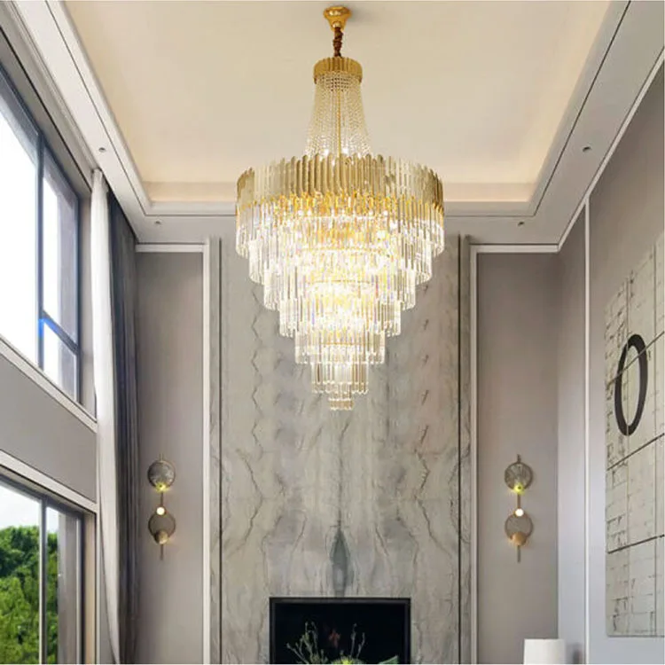 Modern crystal Beaded gold Chandelier Luxury metal round big crystal lamps