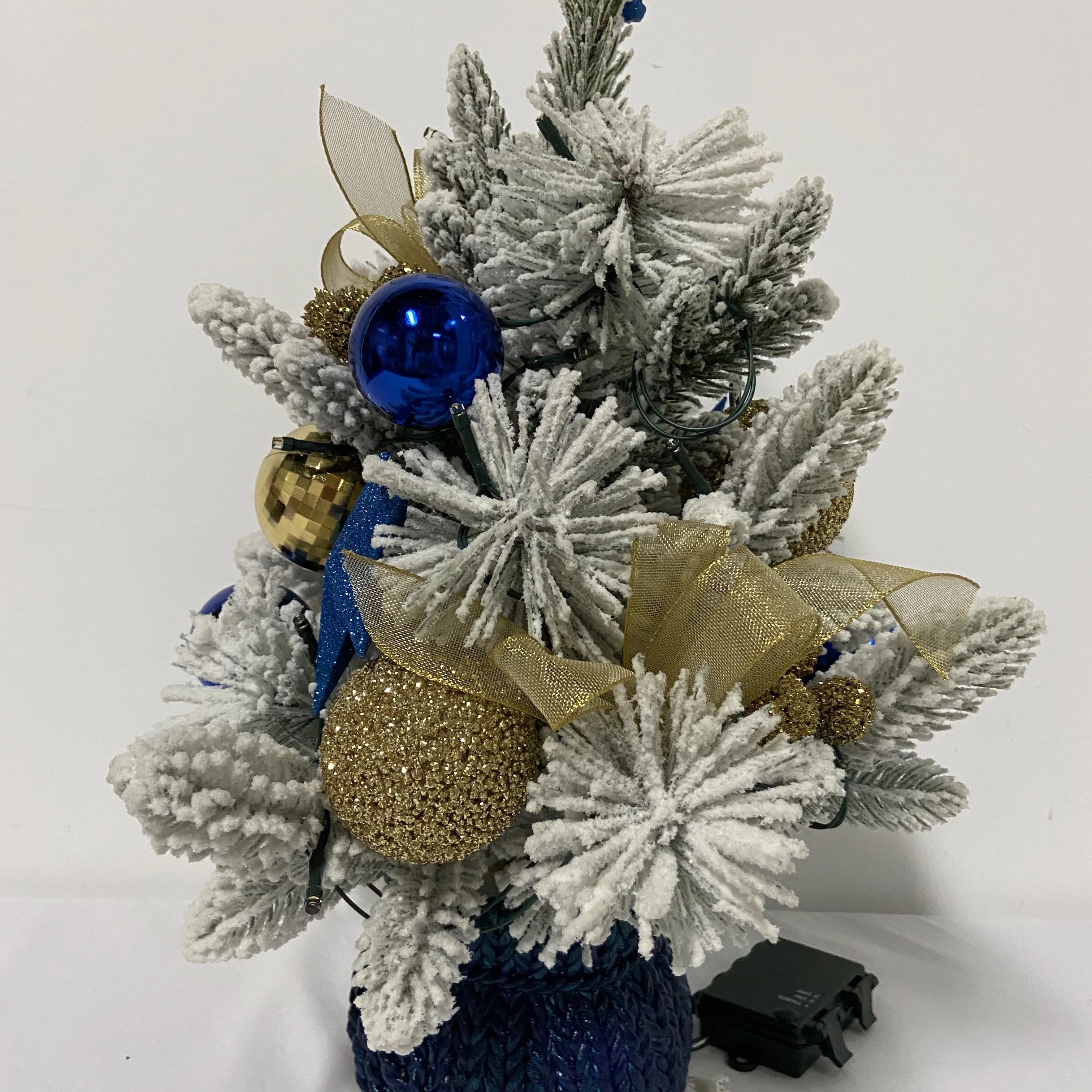 40cm Table Christmas Tree with White Artificial PVC Pine Needle Dark Blue Ceramic Basin Christmas Decoration Supplies