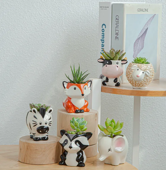 Mini Cute Ceramic Animal Flower Pot Succulent Plant Pot Cartoon Cow Elephant Ceramic Flower Plant Pot Tiny Flower Planter Cactus