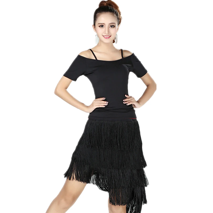 Ballroom Dance Costume Women Practice Blouses & Skirt Latin Dance Wear Performance Set Salsa Tango Cha Cha Training Suit Fringe