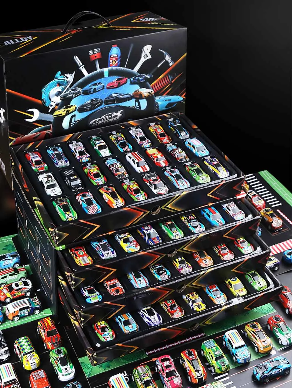 Pack Pull Back Cars 96 pcs Vehicles Car Toys Container Carrier Truck Die Cast METAL ALLOY Toy Cars Set