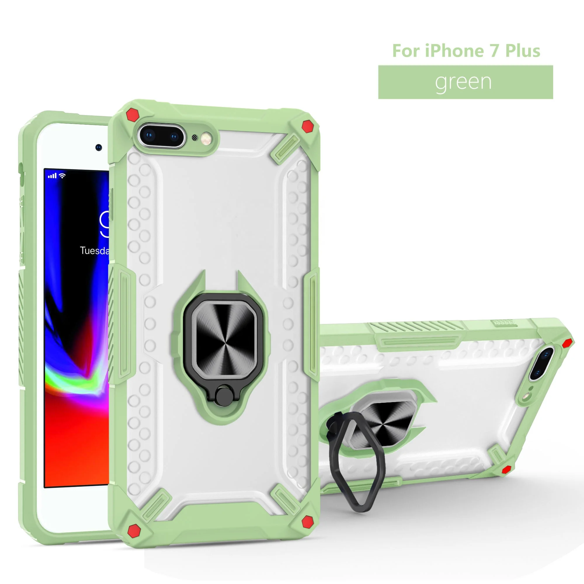 Simple fashion collision color semi-permeable case iPone serie armored magnetic bracket telephone cover ring bumper shock-proof