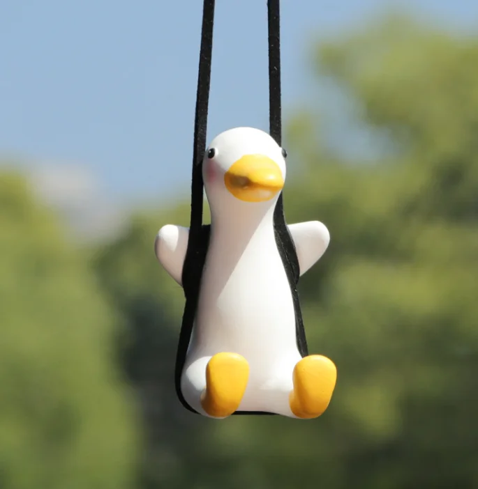 
Handmade Cute Swing Duck Car Rearview Mirror Hanging Charms Pendant Ornament Car Interior Decoration Accessories 