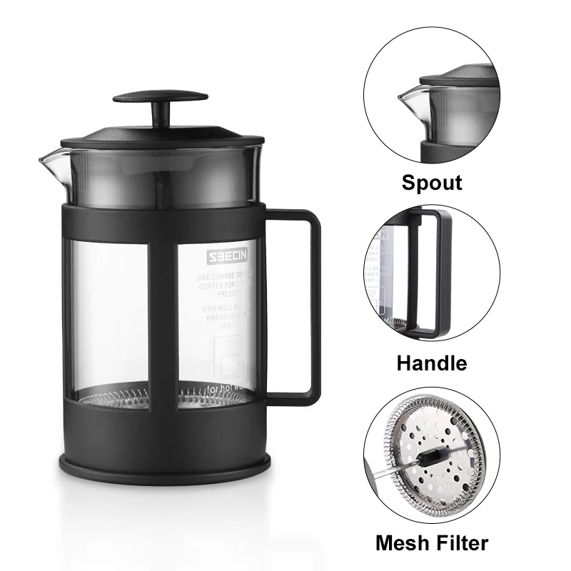 304 Stainless Steel Household High Borosilicate Glass Plastic French Press Tea Maker Coffee Maker