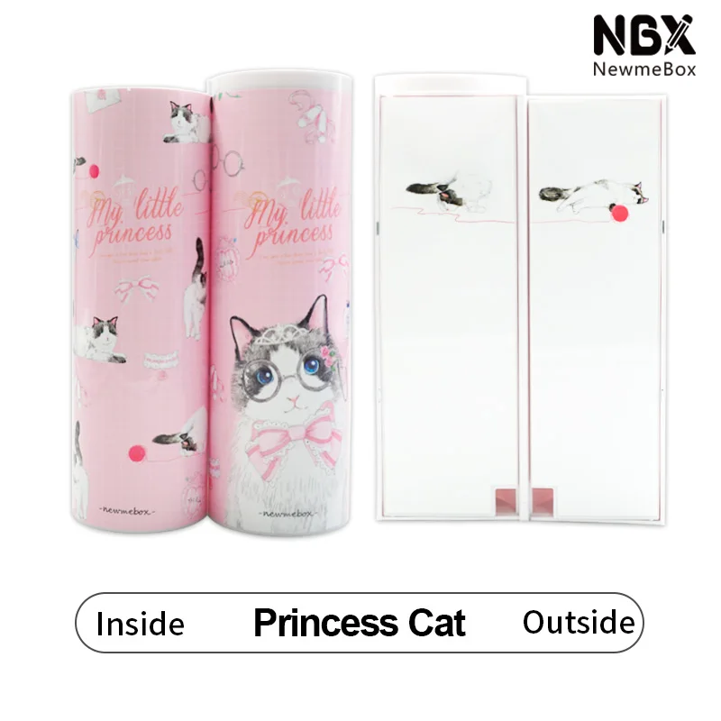 NBX Cartoon Princess Cat Kawaii Animal Pencil Case with Calculator And Mirror for Girls Plastic Pencil Box
