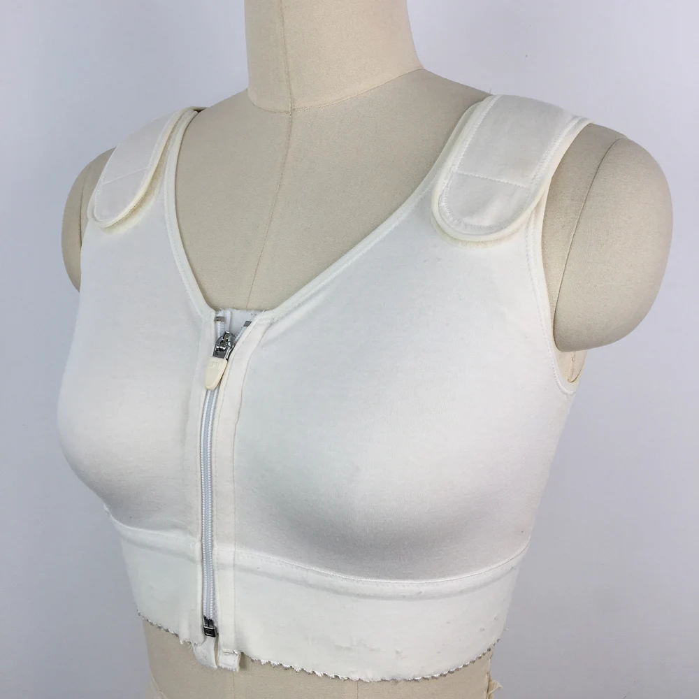 All day comfort wireless post surgical compression wear zipper front closure cotton spandex medical post op bra for women
