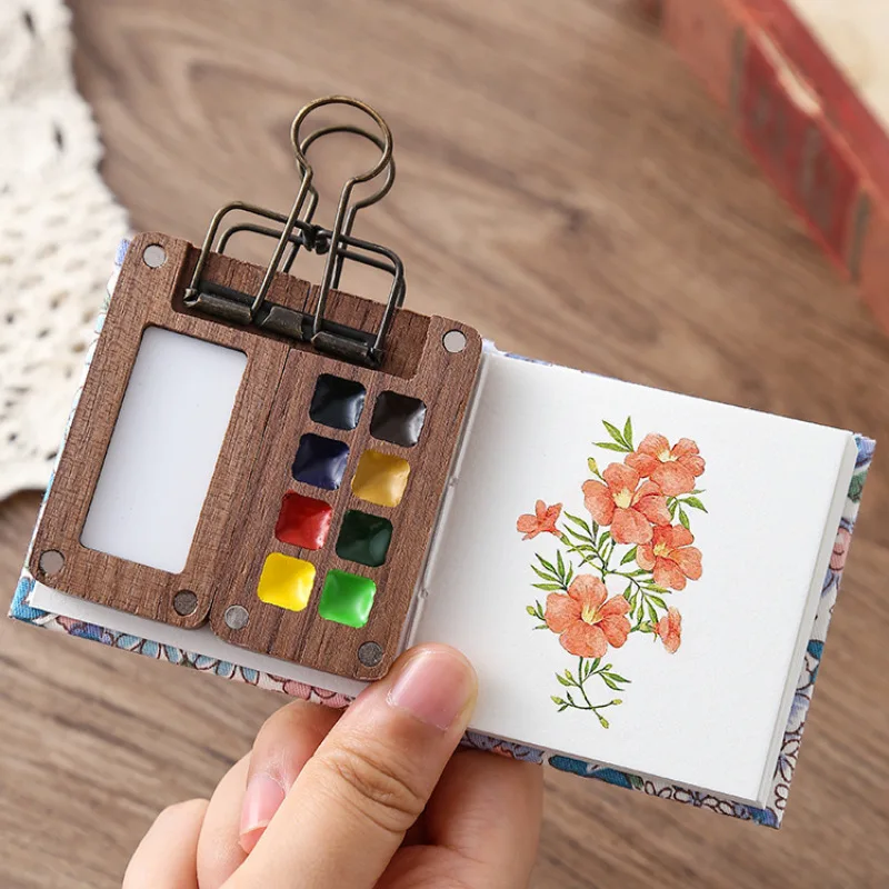 XinyiArt 8 Grids Mini Pocket Watercolor Portable Travel Paint Palette with Brush for Making it Outdoor Sketching DIY Painting