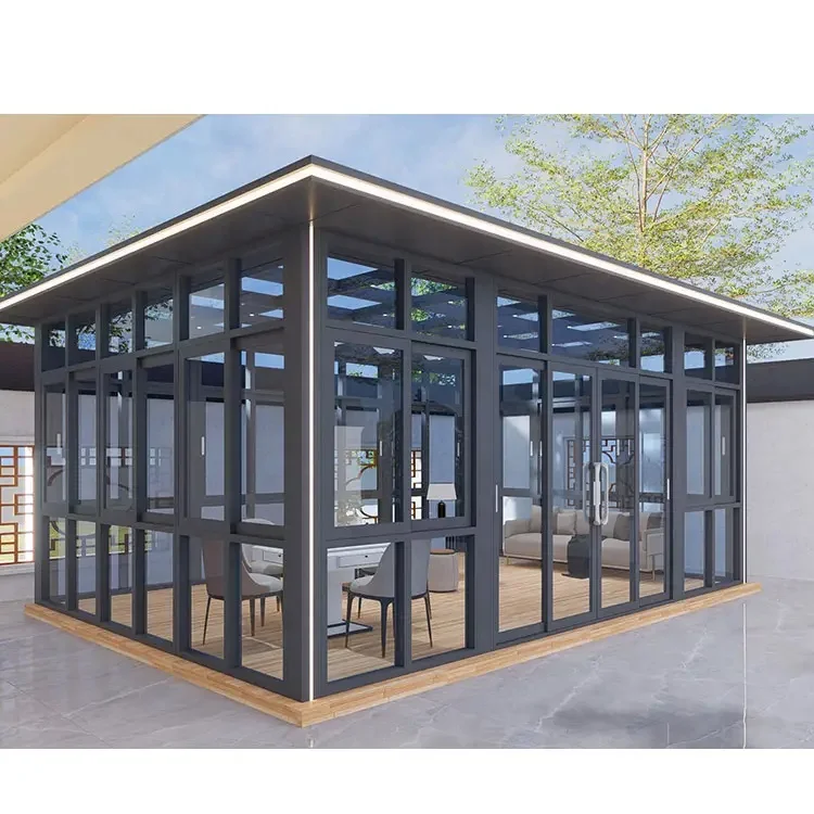 China Supplier Aluminum Glass Sunroom House Energy Saving 4 Season Solarium Outside