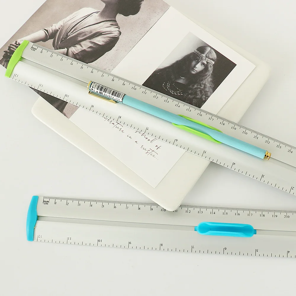 Manufacturers customized wholesale Pen clip straight ruler inch cm double scale 30cm aluminum ruler