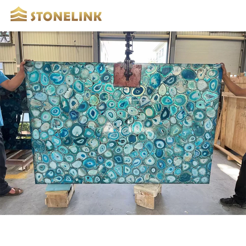 Slabs Agate Translucence Semi-precious Stone Blue Big Slab Dolomite Polished