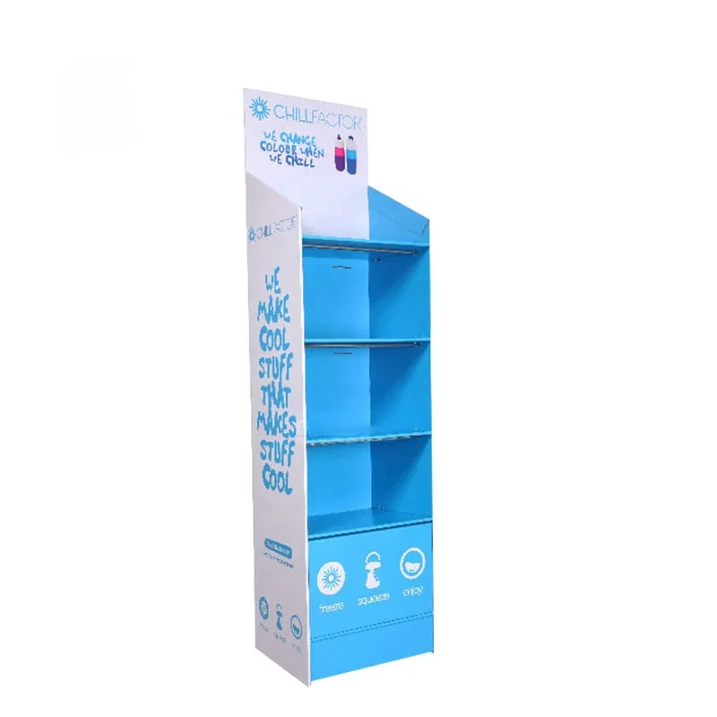 Custom POP Carton Floor Stand Retail 4 Shelves Corrugated Cardboard Bottle Floor Display Stand