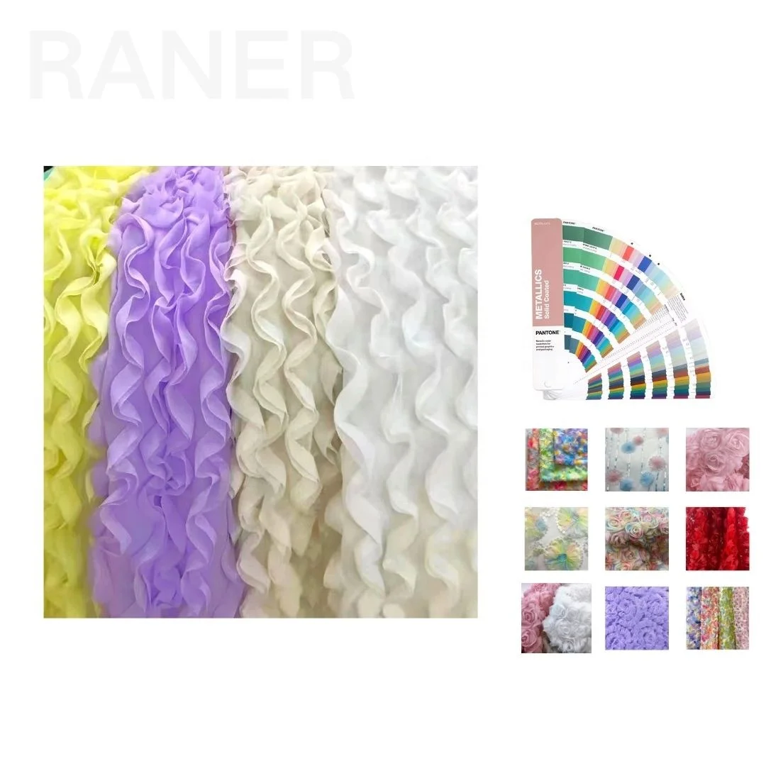 Лента вышитая ткань 3D волнистый дизайн кружева вуаль ткань 100% нейлоновая ткань для платья юбки