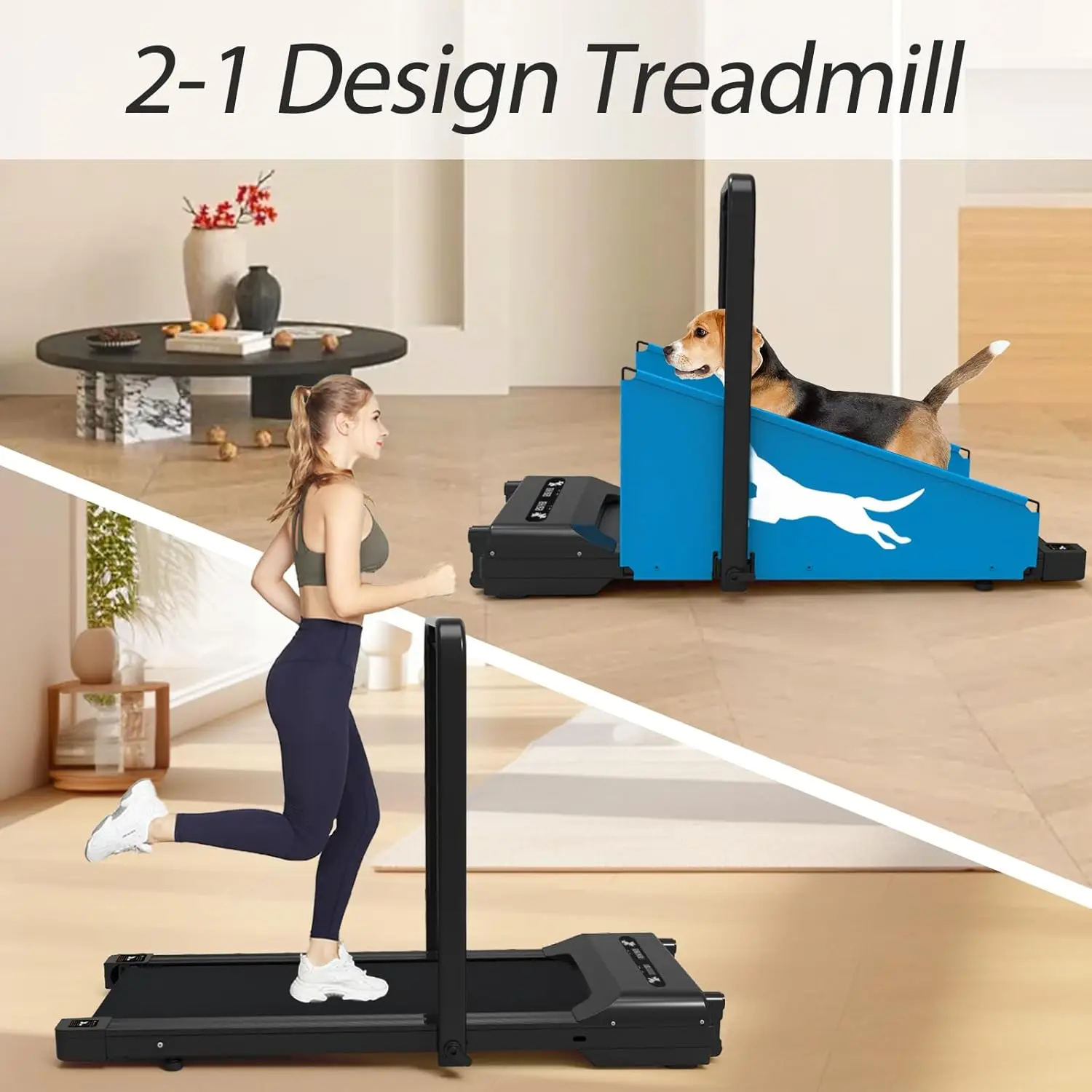 Wellshow Sport 2 in 1 Walking Pad Treadmill 2.5HP Foldable Treadmill with Handle Bar for Home Office Walking with Remote Control