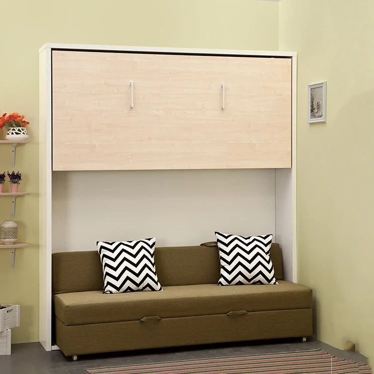 2020 Children wall mounted foldable save space smart wood beds wall bunk beds with sofa
