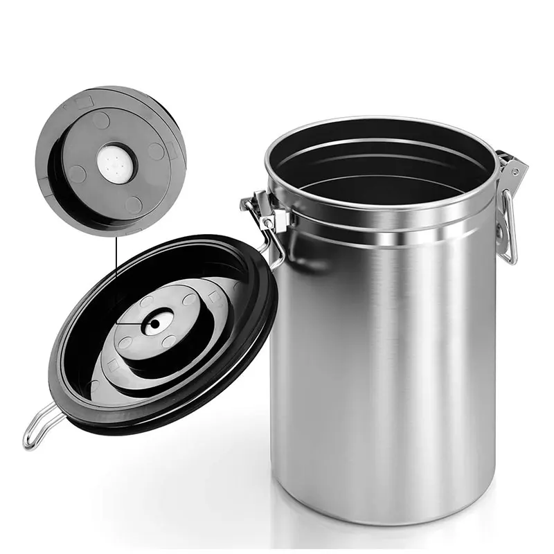 coffee canister with valve & date tracker coffee grounds beans canister stainless steel airtight coffee canister