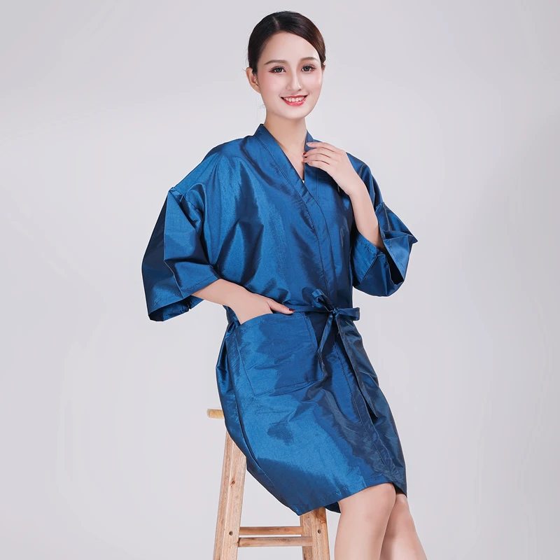 custom logo printing hair salon satin silk robes kimonos daily use soft smooth hair protection robe