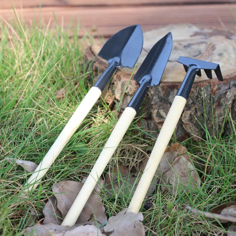 8 Piece Set Mini Gardening Potting Tools Wooden Handle Shovel Rake Shovel Multifunctional Household Plant Bonsai Tools