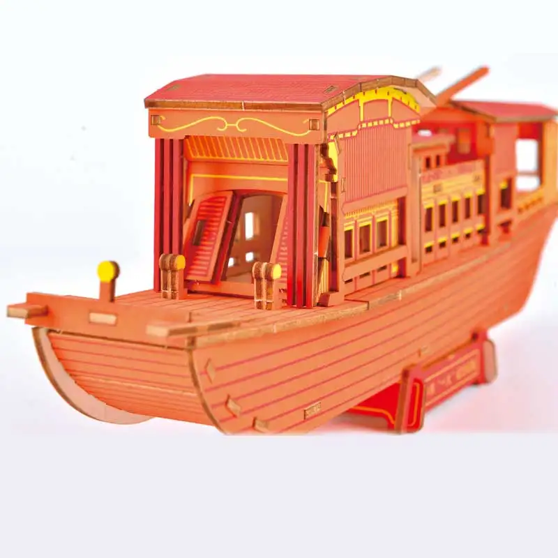 Intelligence diy assembly eco-friendly wooden assembly pleasure boat toys wooden assembly wholesale ship toys