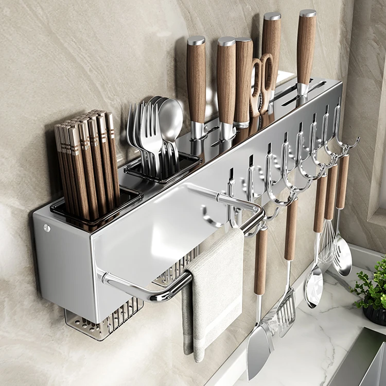 New Style Kitchen Knife Storage Rack Stainless Steel Knife Holder Multifunctional Organizers Shelf Wall Mounted Holder