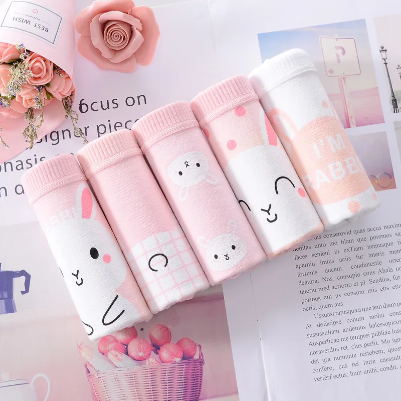 
New 4pcs Teenage Panties Rabbit Underpants Young Girl Briefs Comfortable Cotton Pink Panties 