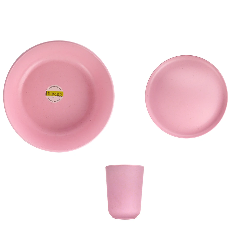 Food Grade Dinnerware Cute Color Children Disposable Bamboo Fiber Tableware Set for Kids