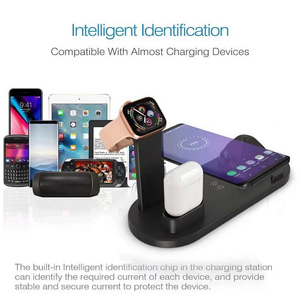  4 в 1 беспроводная зарядная подставка для Apple Watch 6 5 3 2 iPhone 11 X XS XR 8 Airpods Pro 10 Вт Qi быстрое зарядное устройство
