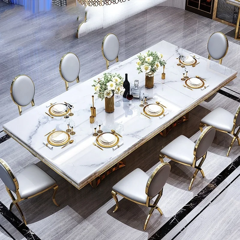 luxury dining room furniture modern metal dining table set 8 seater gold dining table