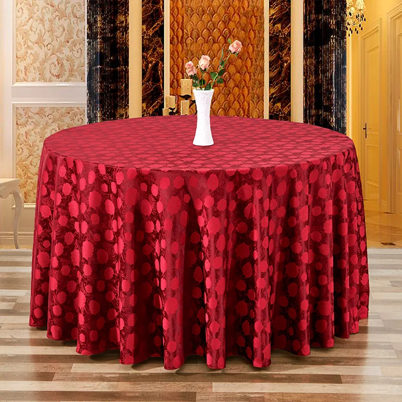 Custom polyester jacquard fabric Chinese non-ironing large round table tablecloth hotel napkins easy to wash wedding tablecloth