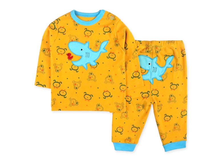 Custom baby cute pajamas Toddler Nighties Sleepwears Suit Long Sleeve Cotton washed Children 2Pcs Pajamas Set