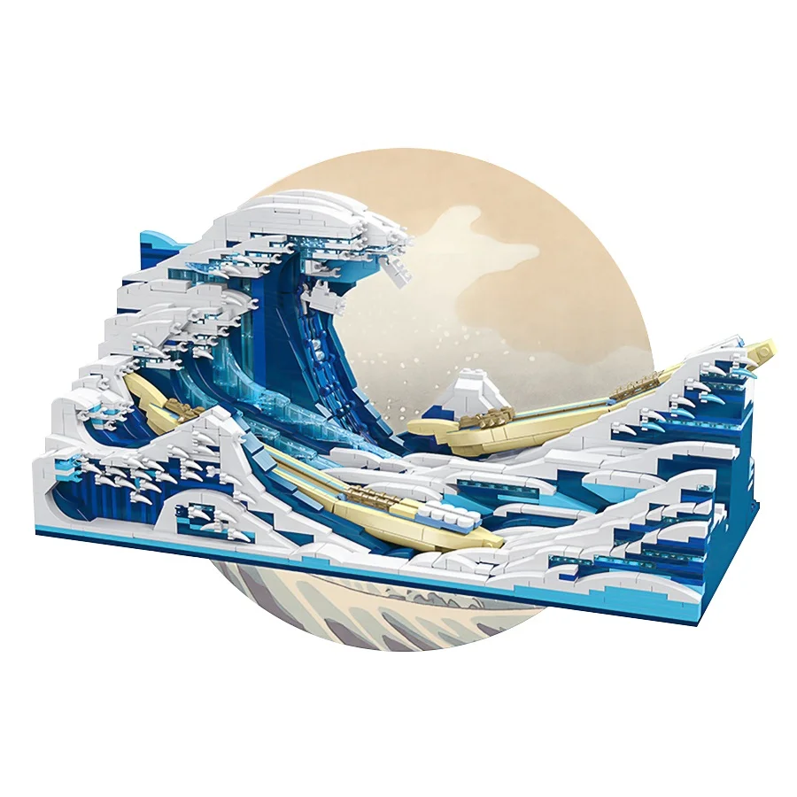 Low MOQ Great Wave off Kanagawa 3D Painting Pixel Art Painting DIY Building Blocks MOC 1830pcs Block Toys For Children Gift