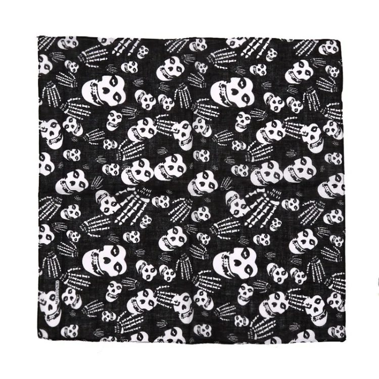 European and American hip-hop street dance skull square scarf cotton unisex dressed headscarf Halloween print headscarf