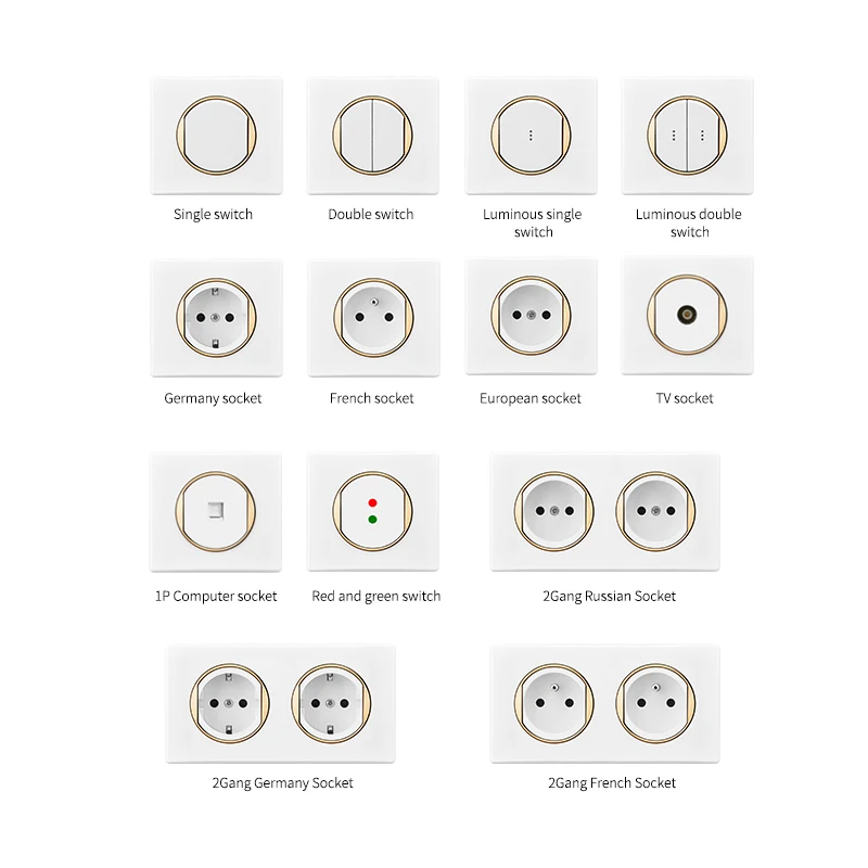 C2 Золотой электрический Европейский стандарт настенный выключатель розетка 1 комплект 2 канала