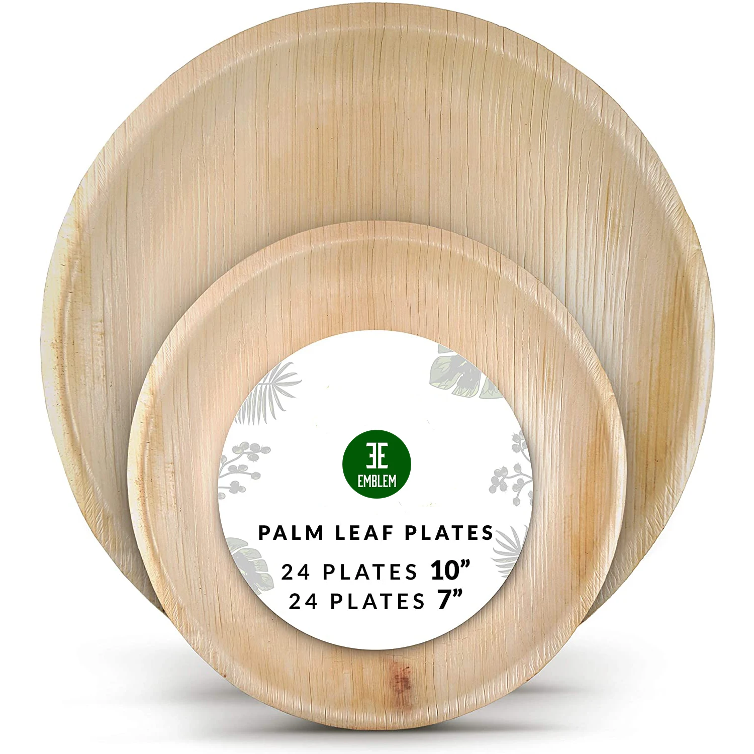 Leaf Palm Leaf Plates Disposable Bamboo Plates Like 10 Inch & 7 Inch Round Party Pack (48 pk) Compostable and Biodegradable