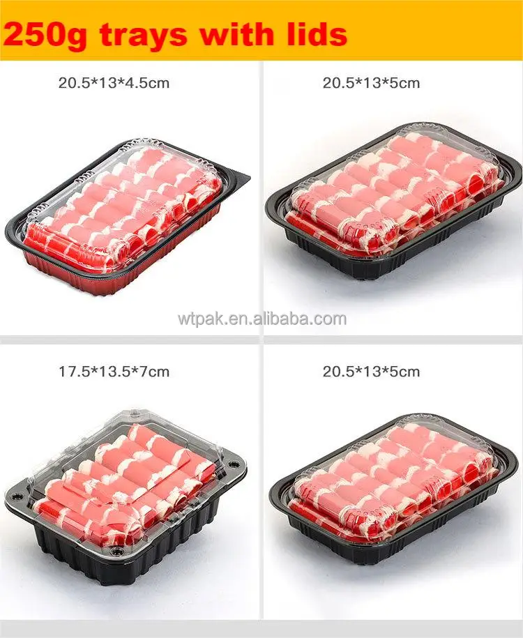 Food grade stackable Plastic Beef  meat Tray top seal tray black plastic box