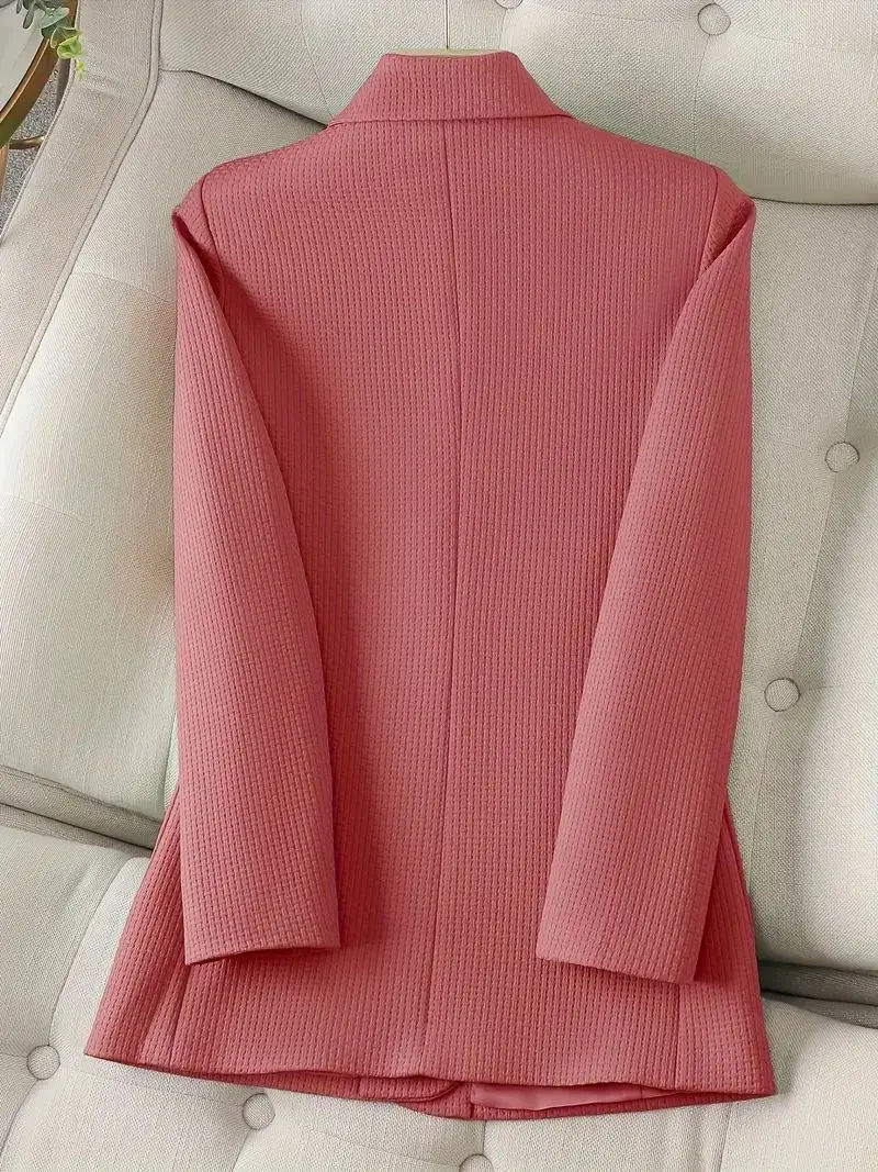 Elegant Notched Neck Tunic Blazer Classic Lapel Solid Button Front Long Sleeve Office Work Essential Professional Clothing
