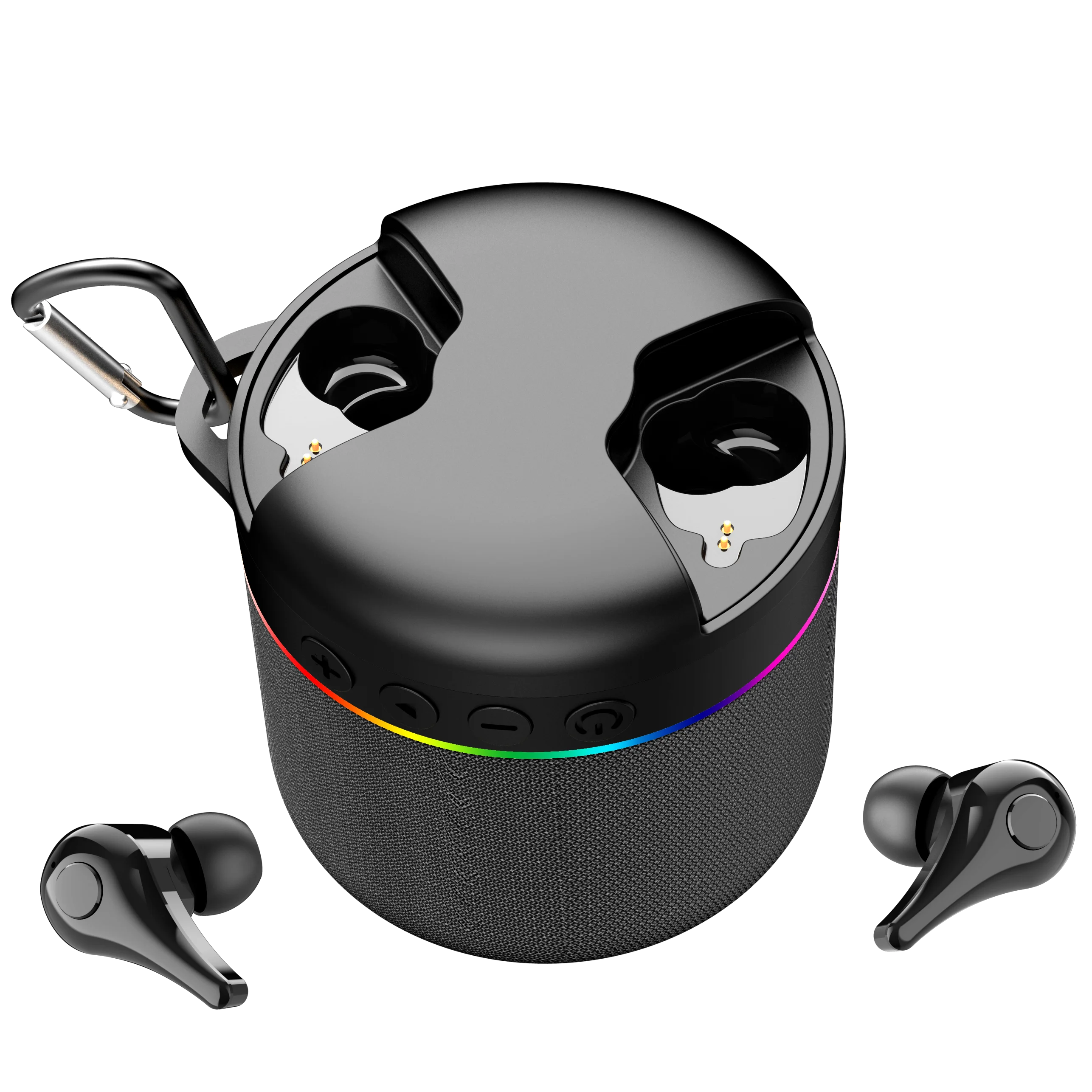 3d bass sound Hi-Fi audio sports gift headset travel hook sliding cover Outdoor Portable Wireless 2 in 1 TWS speaker