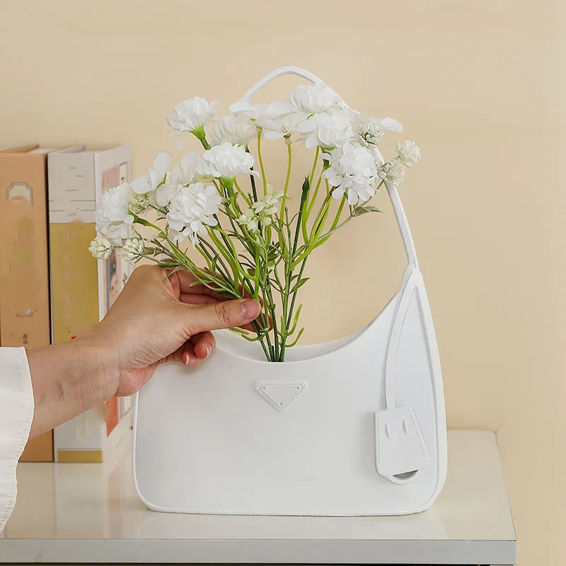 Plain flower vase hand bag resin white contemporary vases stereoirregularity for home tabletop centerpiece decor