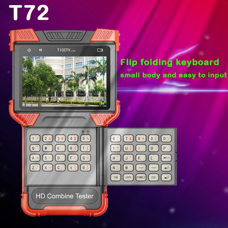 T72 Flip CCTV Tester 4 Inches IPS Camera Monitor TDR Cable Breakpoint Testing 6000mAh POE LED Light Video Surveillance