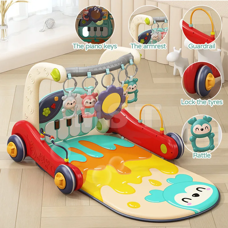 2 in 1 Infants Activity Center Kick Piano Keyboard Mat Sit-to-Stand Learning Walker Baby Play Piano Mat
