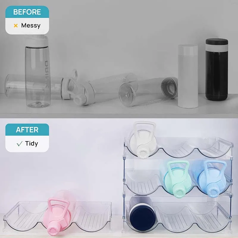 Premium 4 Pack Stackable Water Bottle Organizer Clear Plastic Cup Storage Rack Holder for  Cup Travel Mug Wine Rack Display