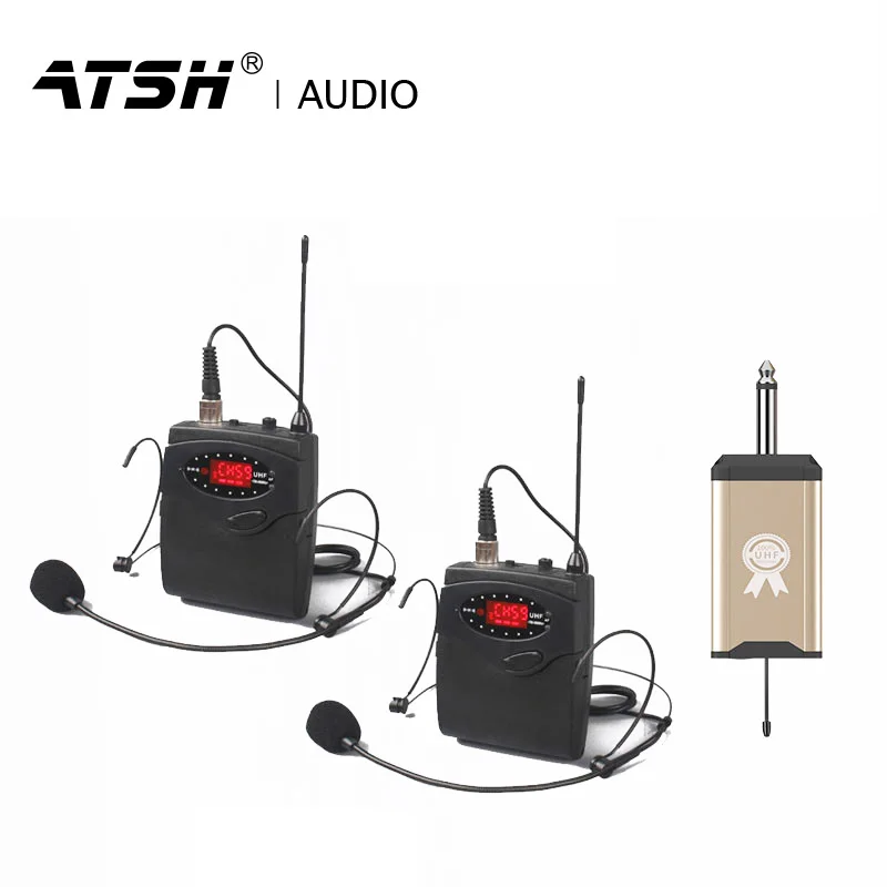
AT510 Custom Logo Professional Fm Microphone Small Call Center Pc Noise Cancellation Uhf Wireless Headset Microphone Systems 