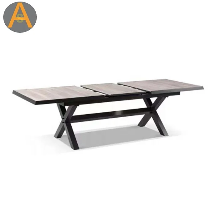 Modern outdoor furniture assemble extension ceramic glass top patio outdoor garden dining table